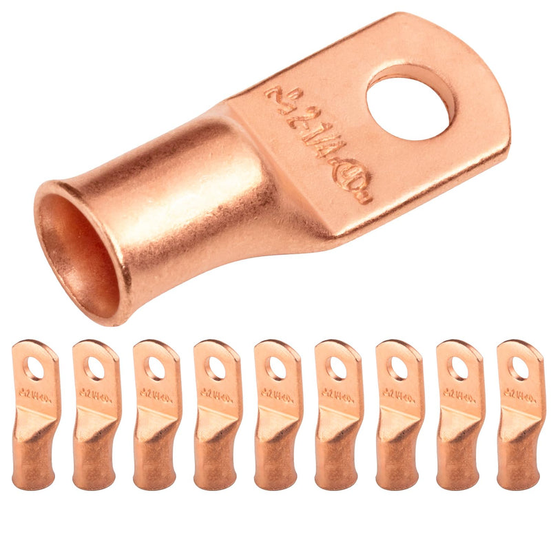 [Australia - AusPower] - SELTERM 10pcs 2 AWG - 1/4" Stud - Battery Lugs, Heavy Duty Wire Lugs, Ring Terminals, Battery Cable Ends,2 Gauge Terminals, UL Bare Copper Eyelets Electrical Battery Terminal Connectors 2 Awg - 1/4" (M6) Ring Bare Copper Lugs 10 