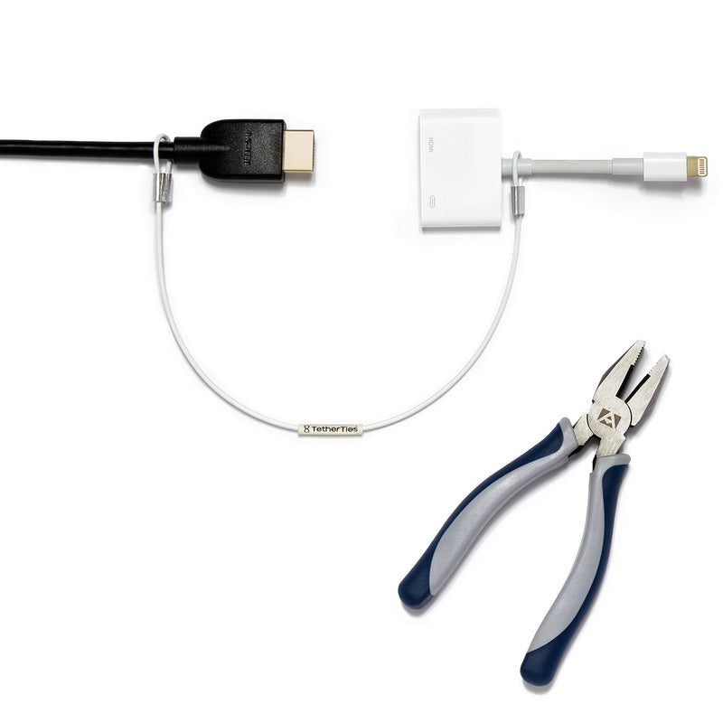 [Australia - AusPower] - Patented Pre-Assembled Adapter Ties - Anti-Theft Cable Locks for Tools, Dongles, Tethers, Computer adapters. Steel Cable, Security Lock, Easy Installation with Free Crimping Tool White 10 Pack TetherTies Cable Tethers 