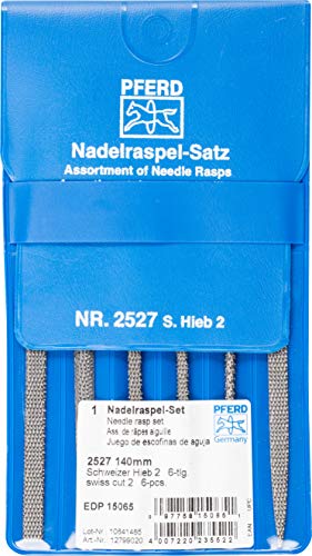 PFERD 6-piece needle rasp file set, 5-1/4-inch second cut, no handles for precision work in tight spaces