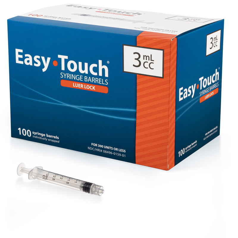 [Australia - AusPower] - EasyTouch Luer-Lock Syringe Barrel, 3ML Syringe, Pack of 100 