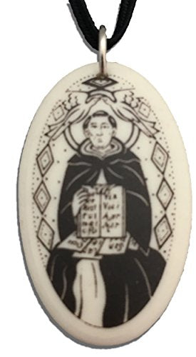 Patron Saints St Thomas Aquinas Porcelain Oval Medal on Braided Cord of Students and Catholic Schools