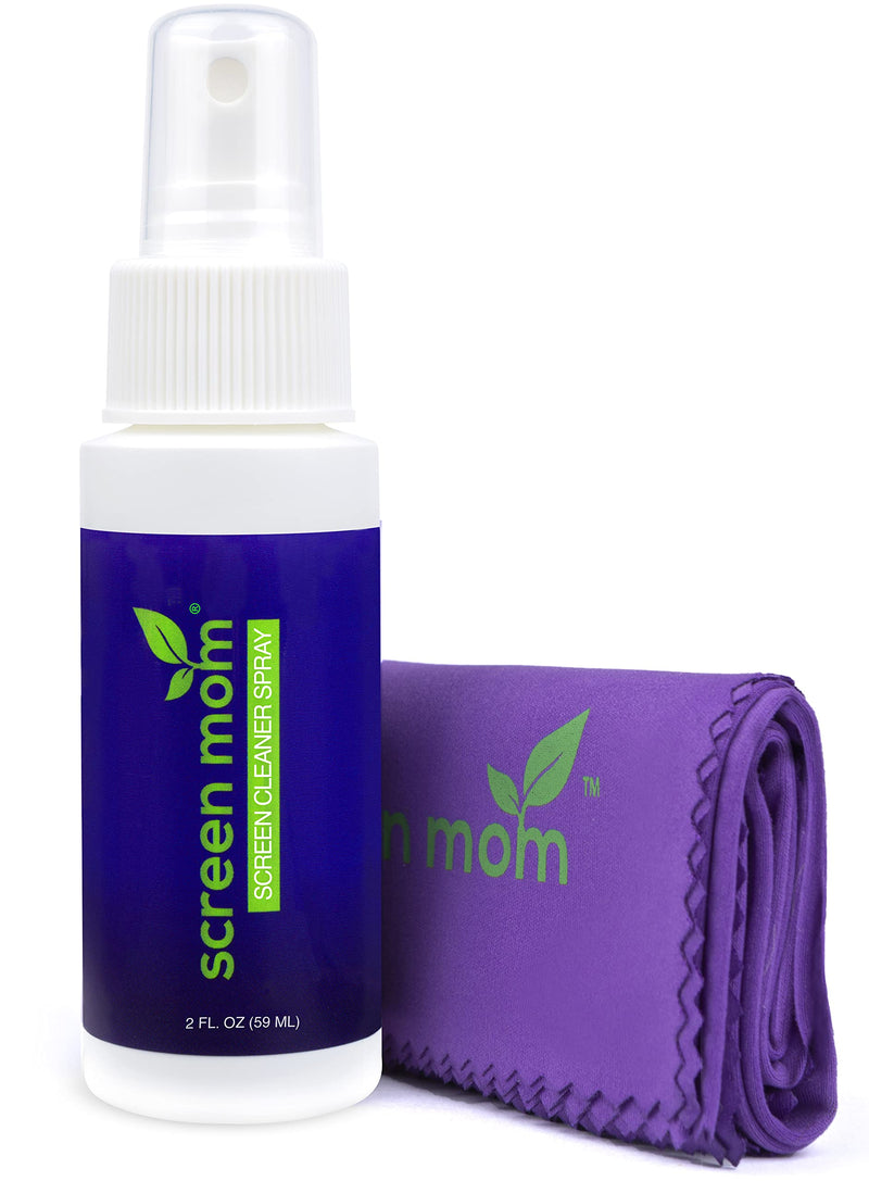 [Australia - AusPower] - Screen Mom Screen Cleaner Kit for Laptop, Phone Cleaner, iPad, Eyeglass, LED, LCD, TV - Includes 2oz Spray and 2 Purple Cleaning Cloths 