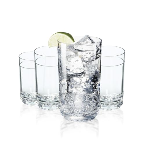 Drinique Unbreakable Elite Tall Glasses – Set of 4 | 14oz Tritan Plastic | Made with 50% Recycled Content | Reusable, Dishwasher Safe, BPA-Free, Shatterproof | Indoor, Outdoor, Everyday Use - Clear 14 Ounces