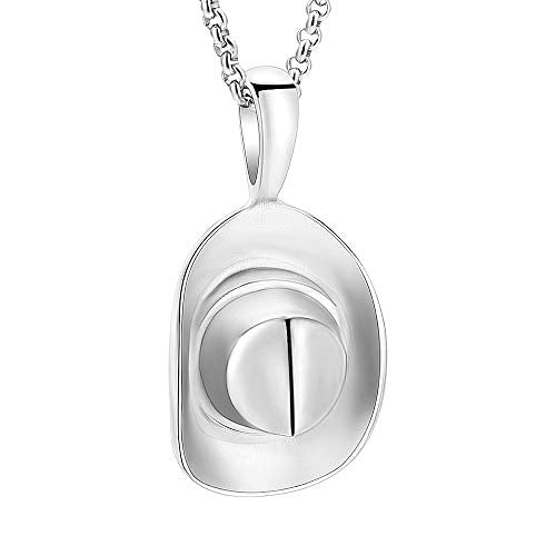 Hearbeingt Cowboy Hat Urn Necklace for Ashes Cremation Jewelry Silver
