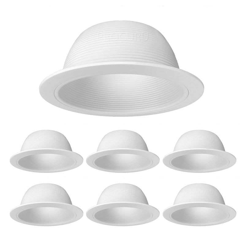 PROCURU [6-Pack] 6" Metal Recessed Can Light Trim Cover, Step Baffle with Ring, White (Trim Only, Bulb Not Included) White (6-Pack) 6-Inch (Trim Only)