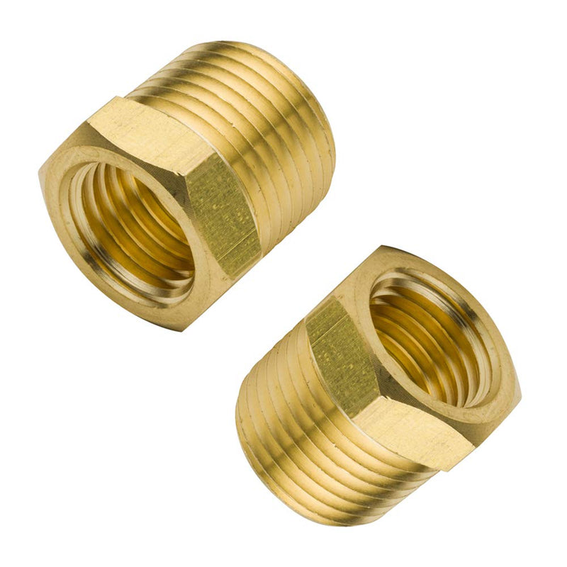 [Australia - AusPower] - Legines Brass Pipe Fitting Hex Bushing 1/2" NPT Male to 3/8" NPT Female Adapter 1200psi (Pack of 2) 1/2" X 3/8" 