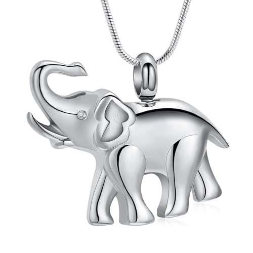 Hearbeingt Elephant Urn Necklaces for Ashes Memorial Cremation Jewelry A-Silver
