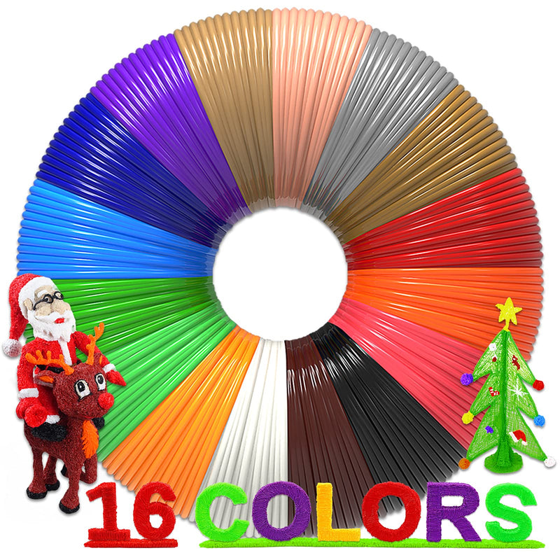 [Australia - AusPower] - 16-Color 320ft PLA 3D Pen Filament Refills - 1.75mm, Kids Safe, 250 Stencils eBook - For SCRIB3D P1 and MYNT3D Pens 16 Colors 320 Feet 