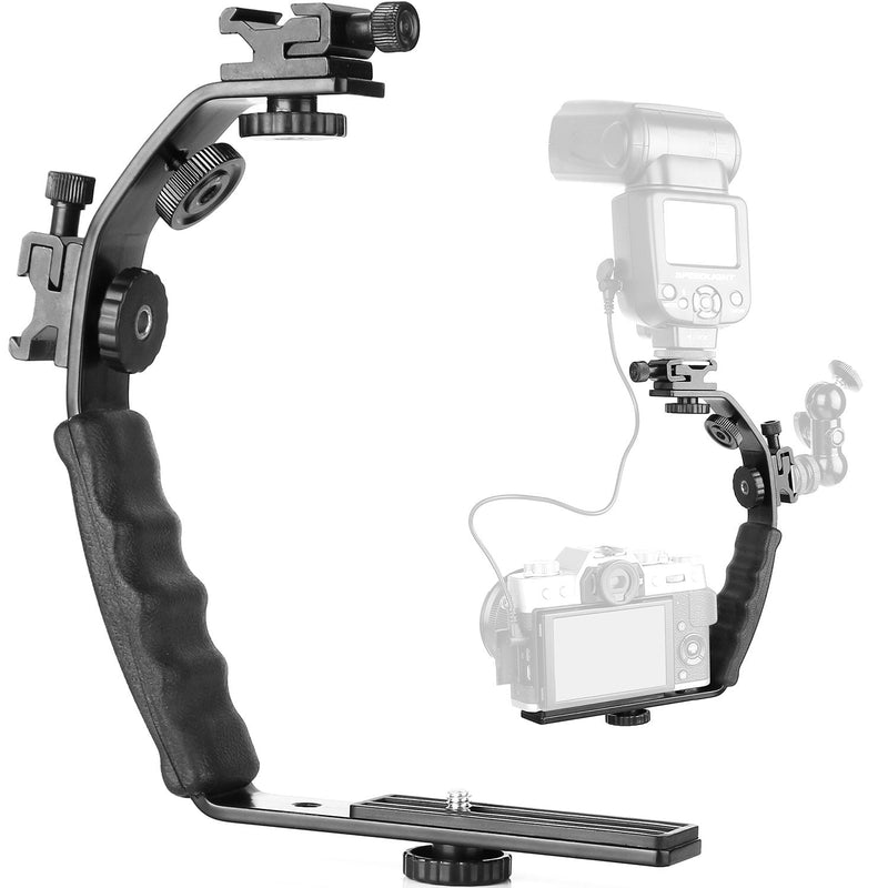 [Australia - AusPower] - ChromLives Camera L Bracket Mount Video Grip L-Bracket with Dual Flash Cold Shoe Mount 1/4'' Tripod Screw, Heavy Duty Padded Hand Grip for DSLR Camera Camcorder (Updated) 