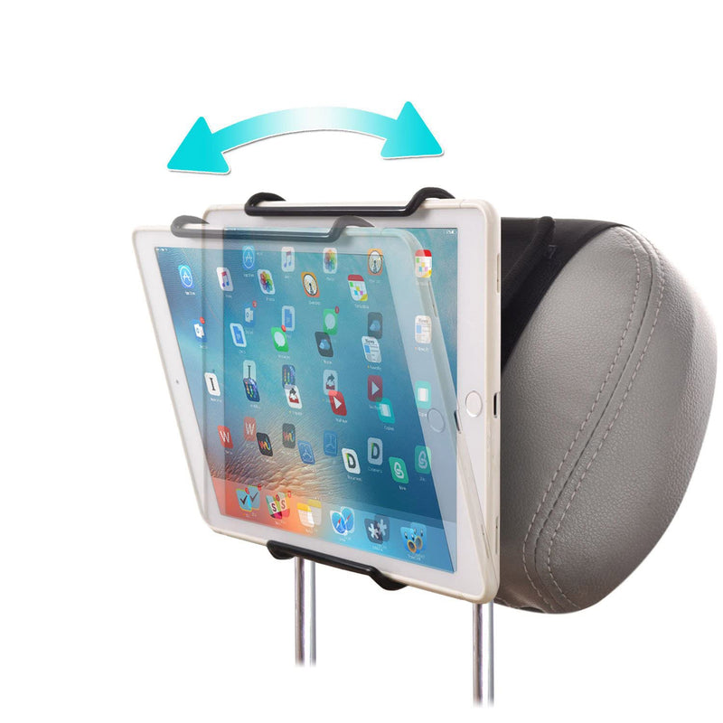 Universal Car Headrest Mount Holder with Angle-Adjustable Clamp - for Use with iPads, Galaxy Tablets and More