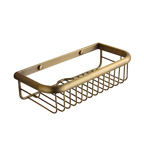 Brass bronze square shower caddy by Nokozan with wall-mount shelf and storage basket for bathroom organization