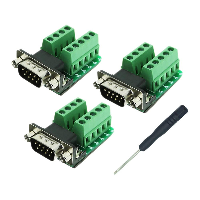 [Australia - AusPower] - Avanexpress DB9 Male Connector Breakout Board RS232 Serial to DSUB Terminal Block Connector Signal Module 3 Pack 