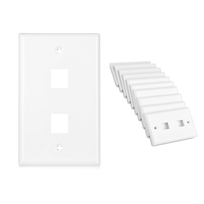 [Australia - AusPower] - Cable Matters 10-Pack Low Profile 2-Port Keystone Jack Wall Plate, RJ45 Wall Plate for Keystone Jacks in White 