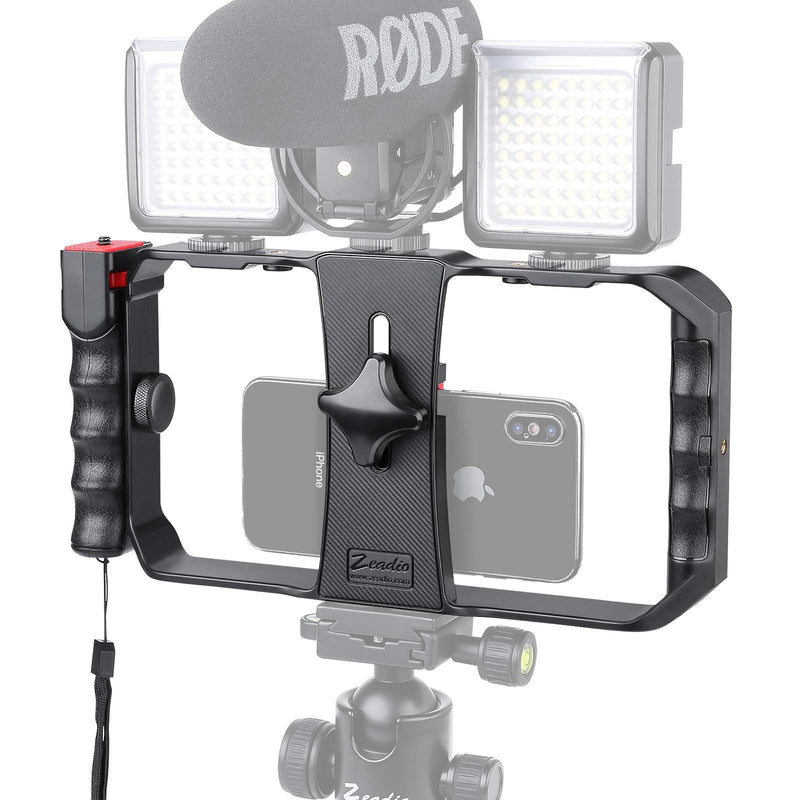 [Australia - AusPower] - Zeadio Smartphone Video Cage Rig, Filmmaking Vlogging Case, Phone Stabilizer Tripod Mount with Wireless Remote Shutter Fits for All iPhone and Android Smartphones 