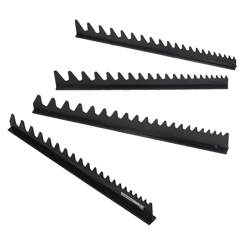 OEMTOOLS 22219 4 Piece Magnetic Rail Wrench Organizer, Magnetic Wrench Storage For Up To 40 Tools, 16 Inch V Shape Design, Tool Box Accessories, Black