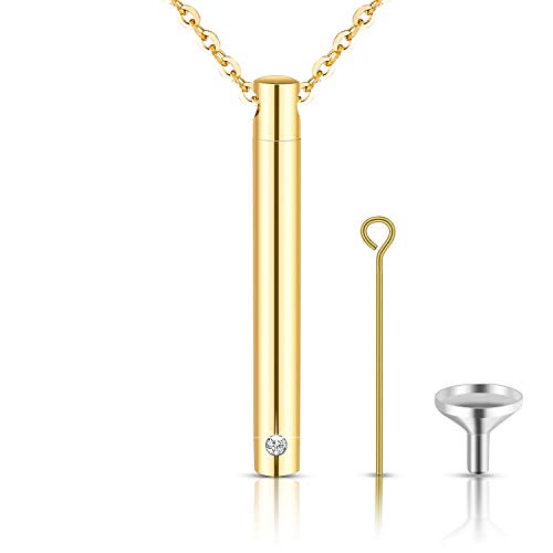 XIUDA Urn Necklace for Ashes Stainless Steel Cremation Necklace with Crystal Memorial Pendant Necklace gold