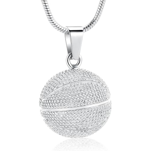 Hearbeingt Basketball Urn Necklaces for Ashes Sport Cremation Jewelry A-Silver