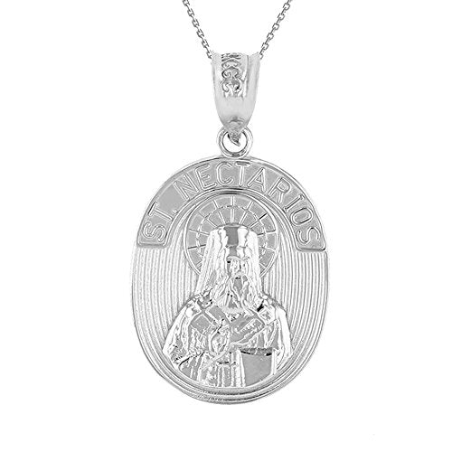 925 Sterling Silver Saint Nectarios of Aegina Medal Protection Charm Necklace, 22"