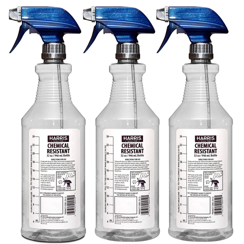 [Australia - AusPower] - HARRIS Chemically Resistant Professional Empty Spray Bottles, 32oz (3-Pack), for Cleaning Solutions and Water 3 Count (Pack of 1) 