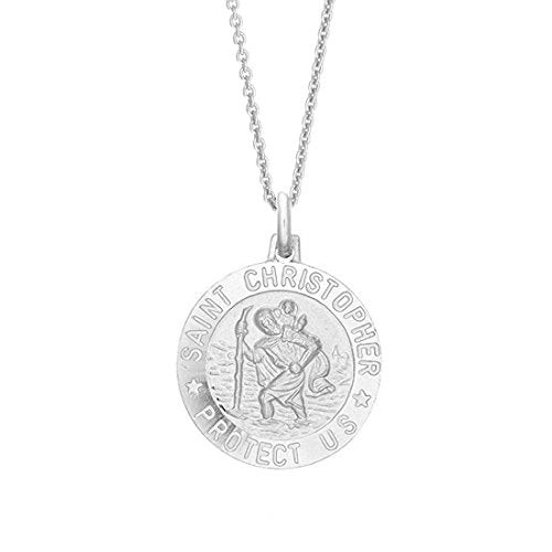 Ritastephens Italian Sterling Silver Round Saint St Christopher Medal Charm Pendant Necklace, 19mm, 20"