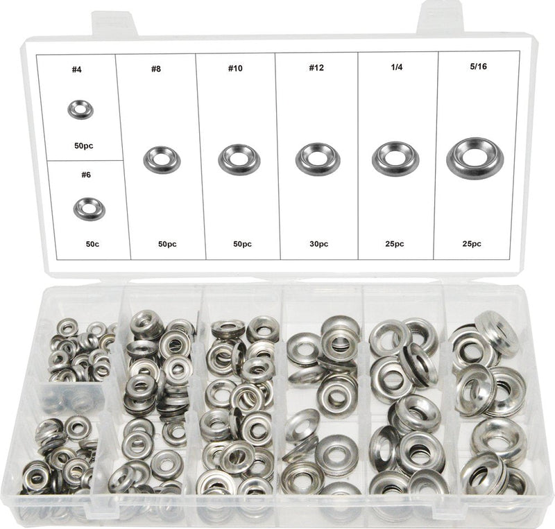 [Australia - AusPower] - Swordfish 32440-280pc Stainless Steel Finishing Cup Washer Assortment #4, 6, 8, 10, 12, 1/4", 5/16" 
