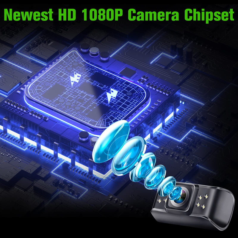 [Australia - AusPower] - Rohent Backup Camera Monitor HD 1080P Night Vision Waterproof Car Truck License Plate Back Up Rear View Reverse Cam Kit DIY Gridlines R1 