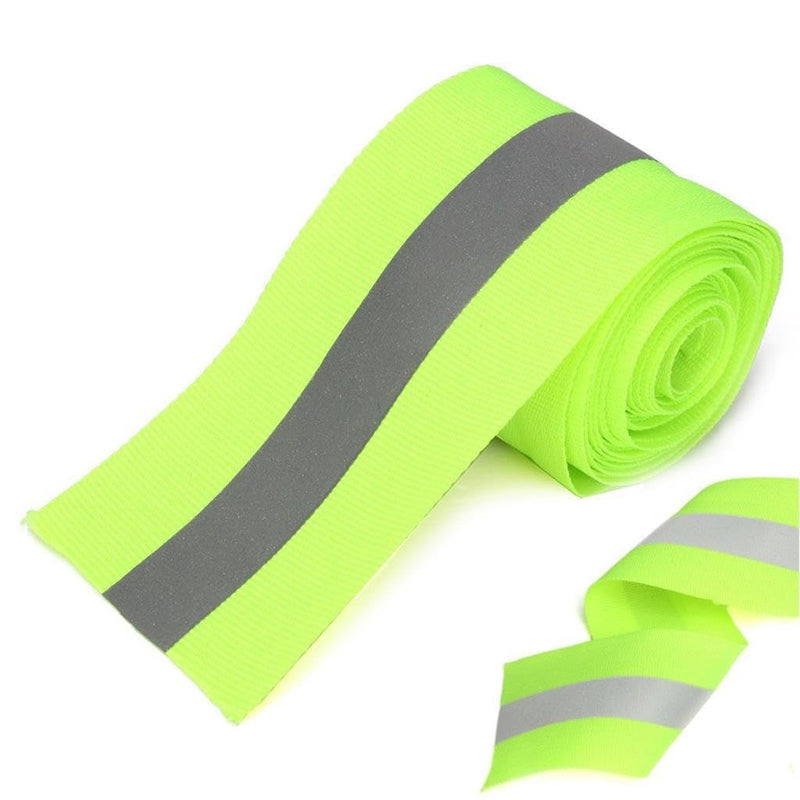 Sew on High Visibility Hi Vis Retro Reflective Fabric Tape (2" x 25 yds, Lime/Silver) Lime / Silver 2" x 25 yds