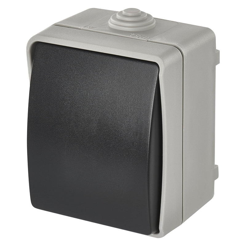 EMOS Waterproof Toggle Switch with Rocker Staircase Switch for Lighting, Grey/Black Colour, 250V~/10AX, Plastic, Surface Mounted, IP54 Outdoor