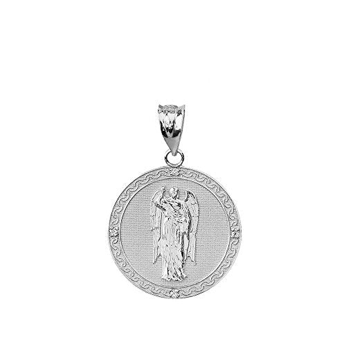925 Sterling Silver Saint Gabriel The Archangel CZ Round Medal Pendant (1")