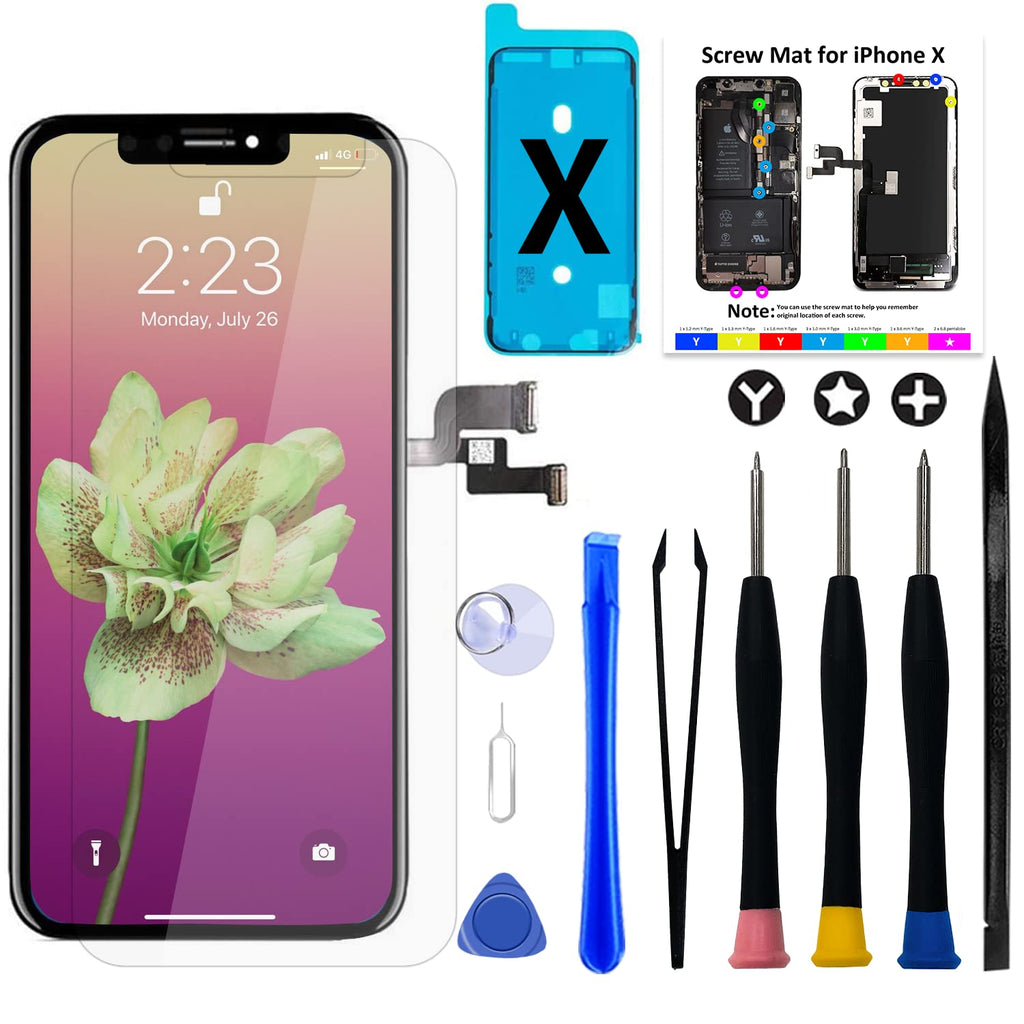 [Australia - AusPower] - Brinonac for iPhone X OLED Screen Replacement Kit, 5.8 inch 3D Touch Screen Display Digitizer Frame Assembly Set with Repair Tools and Tempered Glass Protector 