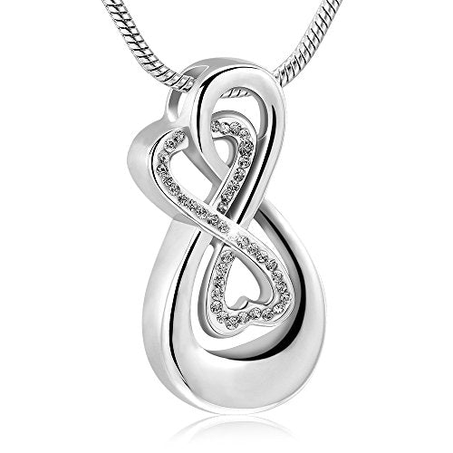 Infinity Love Urn Pendant Stainless Steel Snake Chain Cremation Jewelry for Ashes for Woman Free Filling Tools Include Steel-White