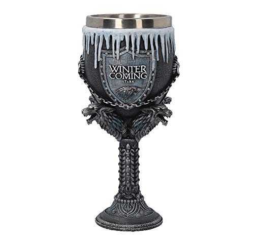 Nemesis Now House Stark Game of Thrones Goblet 12cm Black, Resin w/Stainless Steel Insert, 1 Count (Pack of 1)