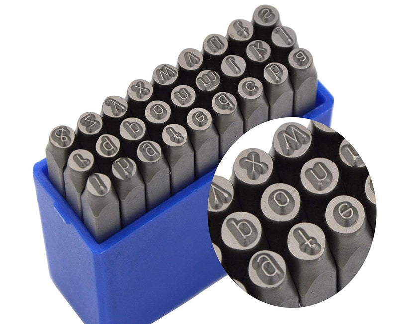 27pcs Heavy Duty Steel Stamp Lowercase Letter 1/8 3mm Hand Stamping Character Mark Code Alphabet Punch Kit for Bracelet Ring Jewelry Sheet Metal Plate Making Mold Die 3mm Lowercase Letter