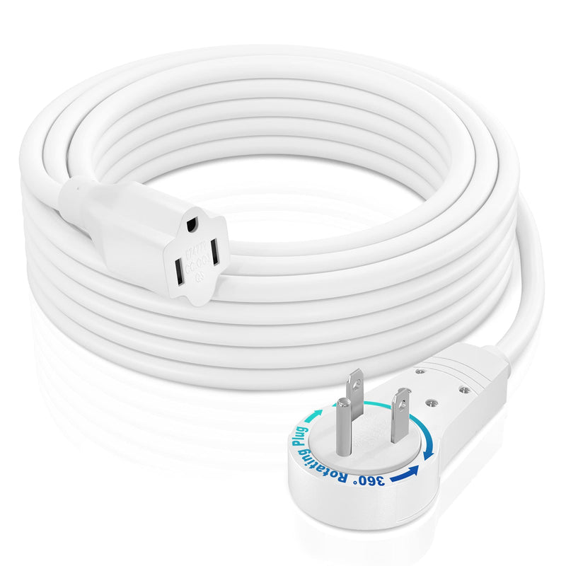 [Australia - AusPower] - Maximm Extension Cord 10 Foot White Flat Plug, 360° Rotating Short Power Cord Single Outlet, Indoor 16 Gauge 3 Prong Grounded Wire UL Certified (10Ft White) 10 Feet 1 Pack 