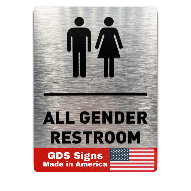 All Gender Bathroom Sign by GDS - ADA Compliant, Wheelchair Accessible, Raised Icons, & Grade 2 Braille - Includes Adhesive Strips for Easy Installation - All Gender Restroom Sign for Business, Bathroom Signs for Business, Restroom Signs - 6" W x 8" H ...