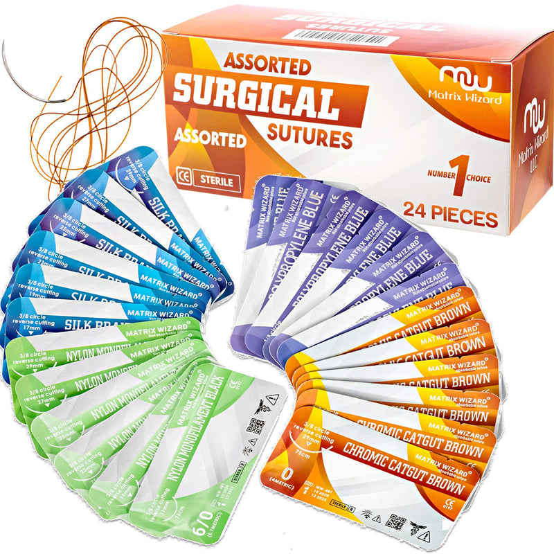 [Australia - AusPower] - Mixed Sterile Suture Thread with Needle (Dissolvable and Non-dissolvable 0, 2-0, 3-0, 4-0, 5-0, 6-0) - Stitch Up Gear, Medical Surgical Suturing Kit, First Aid Field Emergency Demo, Camping Safety Kit 