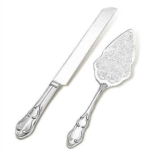 Strova Silver Wedding Cake Serving Set - Elegant Cake Cutting Knife and Server for Event Use Silver Plated