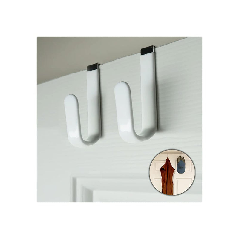 [Australia - AusPower] - Evelots Over The Door Hooks for Wide Doors, 2 Pack Heavy Duty White Rubber Coated Metal Door Hanger Hook for Hanging Clothes, Towels, Coats, Hats in Bathroom, Bedroom, or Office Set of 2 Wide Door Width 