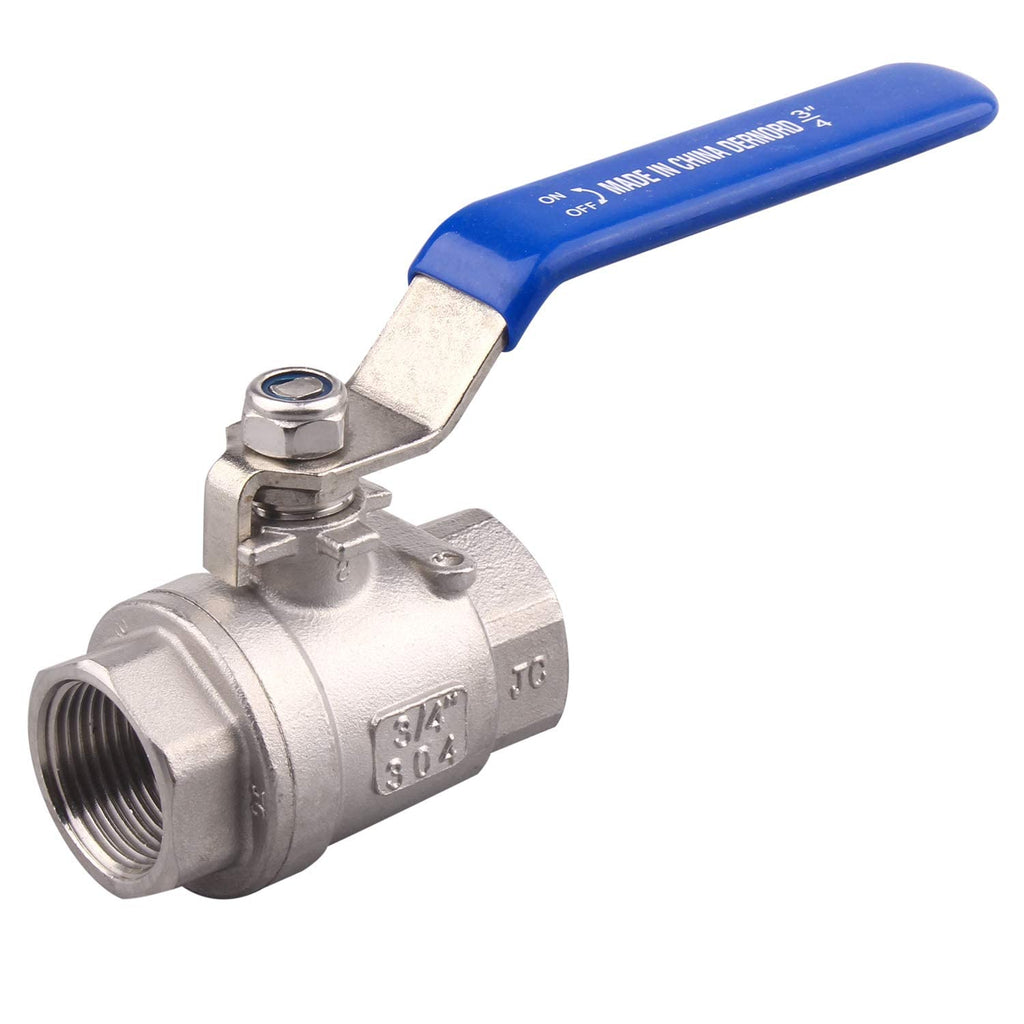 DERNORD Full Port Ball Valve Stainless Steel 304 Heavy Duty for Water, Oil, and Gas with Blue Locking Handles (3/4" NPT) 3/4" NPT