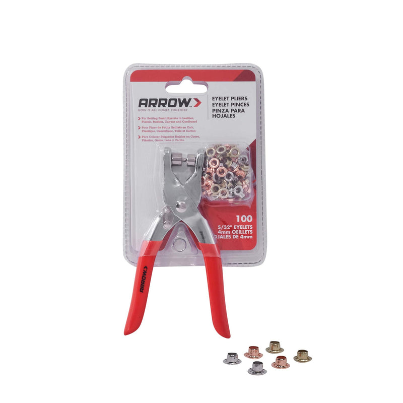 [Australia - AusPower] - Arrow GEPK532 Eyelet Tool Kit, Hole Punch Pliers for Fabric, Leather, Canvas, Includes 100 Eyelets, 5/32-Inch, Gold,silver 