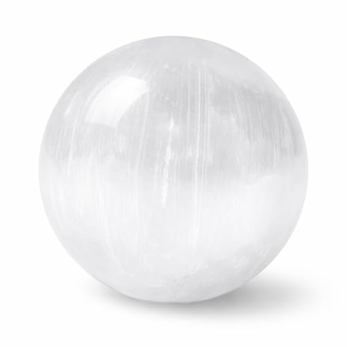 Jet Natural Selenite Ball 50-55 mm – Crystal Sphere for Energy Healing, Meditation, Feng Shui, Spiritual Cleansing, Chakra Balancing