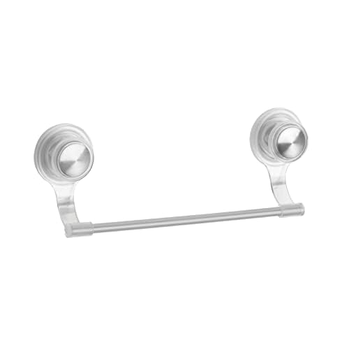 mDesign Strong Suction Wall Mount Plastic/Metal Wash Cloth Hand Towel Bar for Bathroom, Shower Stall, Bathtub - 2 Pack, Clear/Stainless Steel