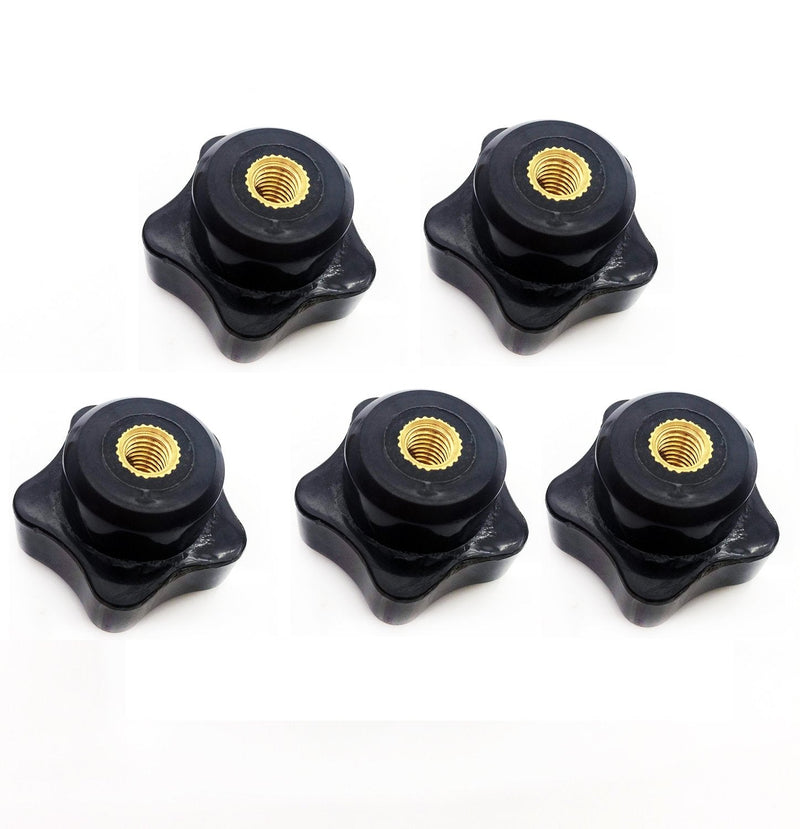 [Australia - AusPower] - YXQ M6 x 32 Female Thread 5-Star Shape Head Clamping Nuts Knob Black Plastic 5pcs 