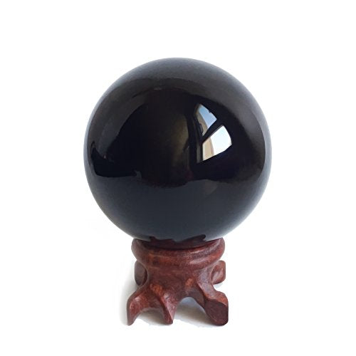 Mina Heal Obsidian Crystal Ball for Fengshui Ball, Meditation, Crystal Healing, Divination Sphere, Home Decoration, 100% Natural and Genuine 55 mm