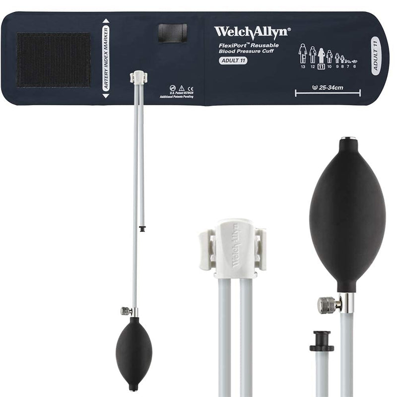 [Australia - AusPower] - Welch Allyn REUSE-11-2BV FlexiPort Blood Pressure Cuff, Size 11, Adult, Reusable, 2-Tube 8.0" and 13.0", Tri-Purpose Connector, Inflation Bulb and Valve, range 25-34 cm 
