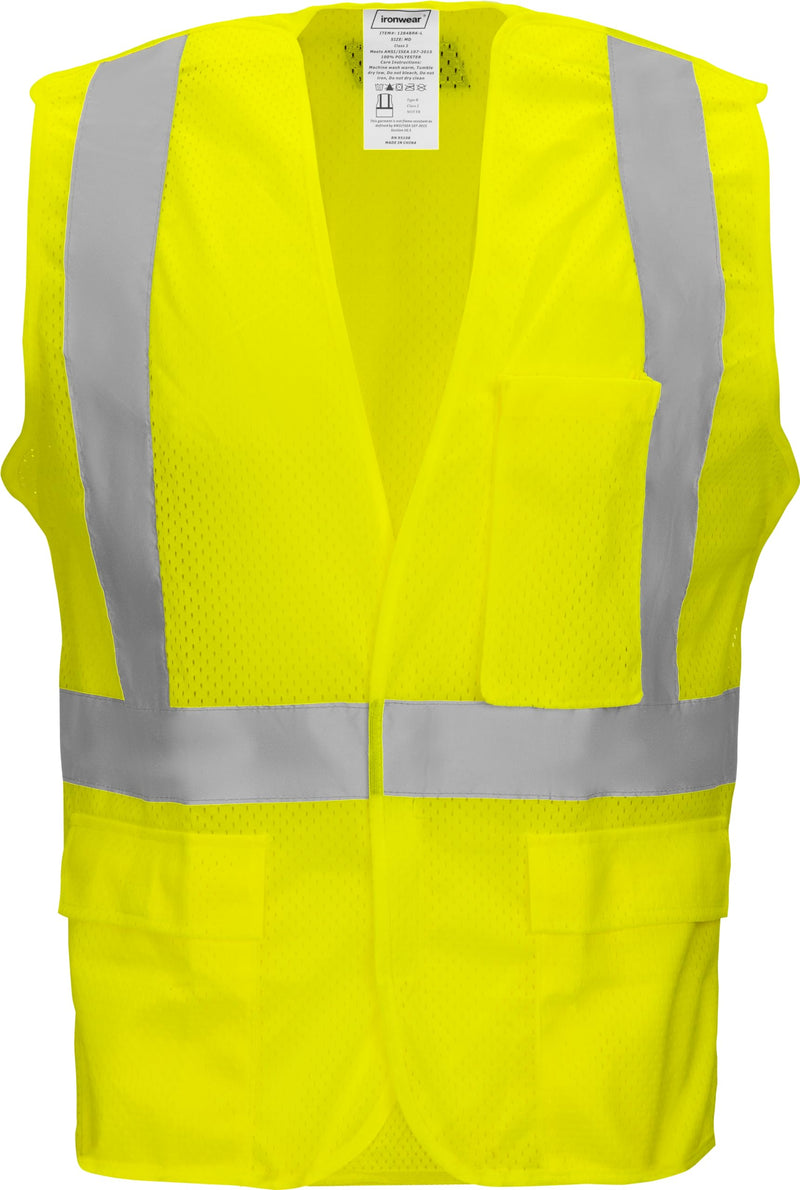 Ironwear 1284BRK-L-5-3XL ANSI Class 2 Polyester Mesh Tear Away SAFETY Vest with 2" Silver Reflective Tape, Lime, 3X-Large
