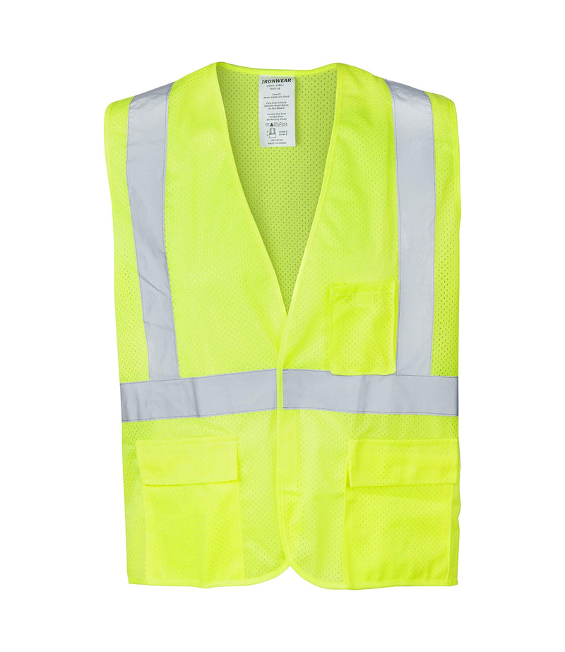 Ironwear 1284-L-6-3XL ANSI Class 2 Polyester Mesh SAFETY Vest with 2" Silver Reflective Tape, Lime, 3X-Large