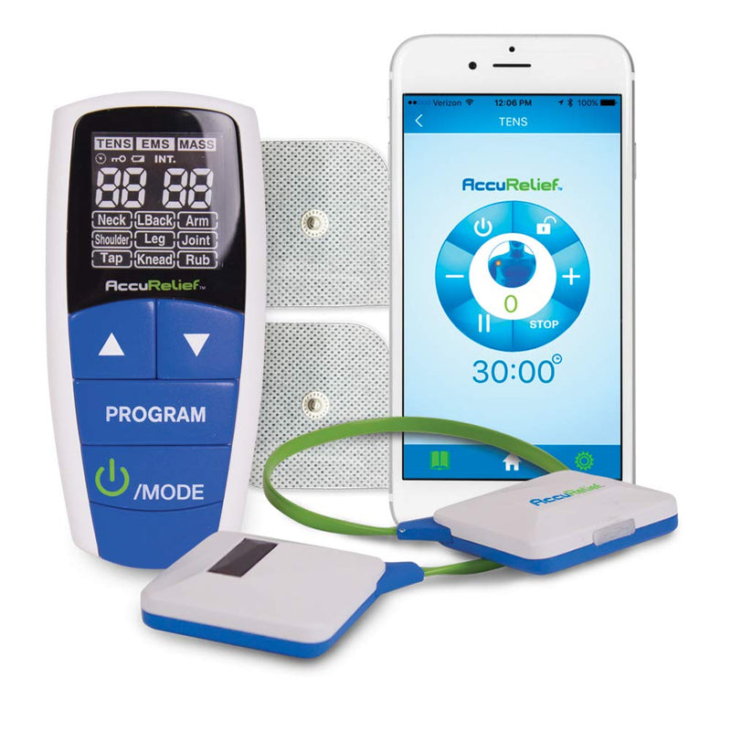 [Australia - AusPower] - AccuRelief Wireless Tens Unit and EMS Muscle Stimulator - Includes Pulse Massager - Pain Relief Device with Remote and Mobile App, TENS Machine, TENS Device 