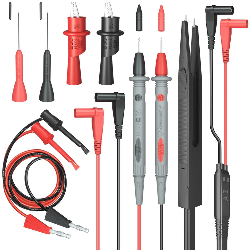 Test Leads Multimeter Cable Test Cable Set Multimeter Accessories with Crocodile Clips, Banana Plug, Test Leads for Multimeter, Test Hook, SMD Test Terminals, Test Probes, black P0509