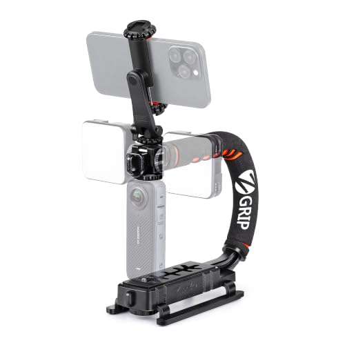 Zeadio Video Handheld Stabilizer, Triple Cold-Shoe Handle Grip with Smartphone Holder、360° Ball Head Mount, Compatible with All Camera Sport Camera DSLR Smartphone